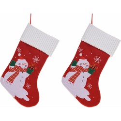 2x stuks cadeausokken/kerstsokken met sneeuwpop 46 cm - Kerstsokken