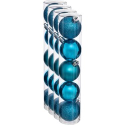 20x stuks kerstballen turquoise blauw glans en mat kunststof 5 cm - Kerstbal