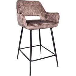 PTMD Fal LOW Velvet Brown bar stool black metal leg