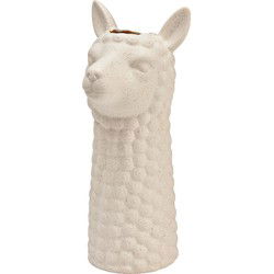 Vaas Alpaca Hoofd Zand-Finish van Keramiek, Wit (B/H/D) 13x27x11cm