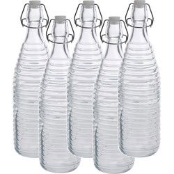 Fles met beugeldop - 5x - transparant - 1000 ml - glas - Drinkflessen