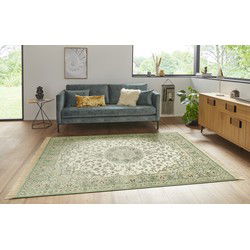 Klassiek vloerkleed - Laagpolig - Antik Flowers - Franjes - Crème / Groen - 95 X 140 CM