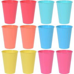 Kunststof drinkbekers in mix kleuren - 12x - 12 cm - Campingservies - Drinkbekers
