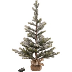 J-line - Kerstboom Besneeuwd+led+batterij In Pot Jute Plastiek Groen Medium - 33x33x81cm