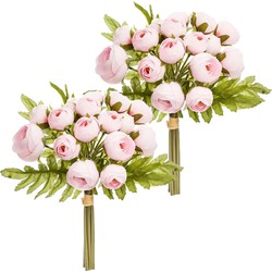 Atmosphera kunstbloemen 2 boeketten 18 mini camelia's roze 30 cm - Kunstbloemen