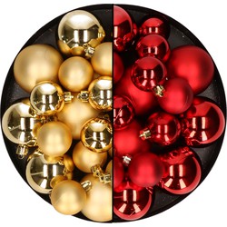 Kerstversiering kunststof kerstballen mix rood/goud 4-6-8 cm pakket van 68x stuks - Kerstbal