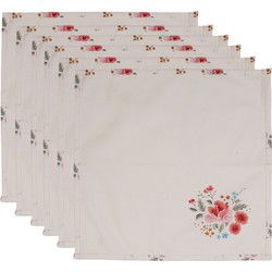 Clayre & Eef Servetten Katoen Set van 6 Beige Katoen Rozen