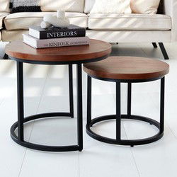 Industriële Ronde Salontafel Set van 2 Rosa Mangohout
