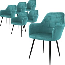 Eetkamerstoel set van 6 met rugleuning en armleuningen Petrol keukenstoel met microvezel fluwelen hoes ML design