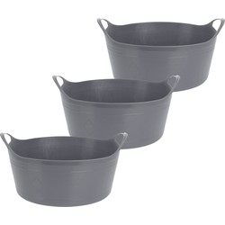 Flexibele emmer - 3x - grijs - 15 liter - kunststof - 39 x 17 cm - Wasmanden