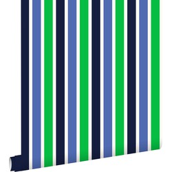 ESTAhome behang strepen marine blauw en groen - 53 cm x 10,05 m - 115819