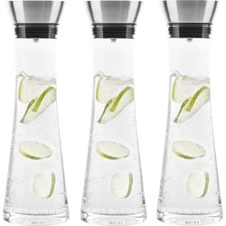 Karaf/schenkkan - Set van 3x stuks - 1 liter - glas - RVS filter - sapkan - waterkan - waterkaraf - Schenkkannen