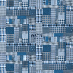 ESTAhome fotobehang patchwork ruiten blauw en grijs - 300 x 279 cm - 158808