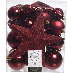 33x Kunststof kerstballen mix donkerrood 5-6-8 cm kerstboom versiering/decoratie - Kerstbal