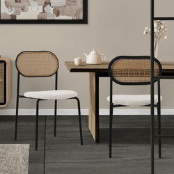 Eetkamerstoel set van 2 beige tot 120 kg rotan rugleuning ML-Design