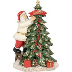 Clayre & Eef Kerstdecoratie met LED-verlichting Kerstman 15x10x22 cm Groen Kunststof