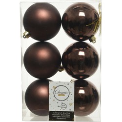 6x Kunststof kerstballen glanzend/mat donkerbruin 8 cm kerstboom versiering/decoratie - Kerstbal