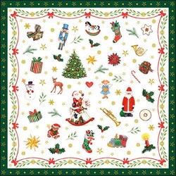 60x stuks kerstdiner/kerst thema servetten met kerstfiguren 33 x 33 cm groen - Feestservetten