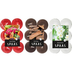 Candles by Spaas geurkaarsen - 36x stuks in 3 geuren - Maxi theelichtjes van 4.5 branduren - geurkaarsen