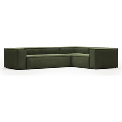 Kave Home - Blok 4 zits hoekbank in groen ribfluweel 320 x 230 cm / 230 x 320 cm