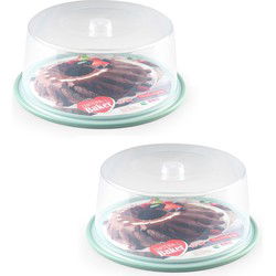 Plasticforte Taartdoos - 2x stuks - 32x15 cm - transparant / groen - Taartplateaus