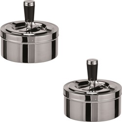 Draaiasbak - 2x - verchroomd - 11 cm - drukasbak - stormasbak - Asbakken