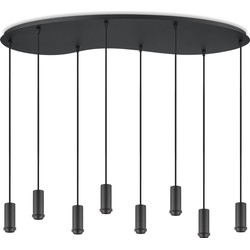 Metaal kroonluchter - Industrie hanglamp - Zwart - Met 8 pcs lampvoeten - Ontworpen voor Eetkamer en Slaapkamer - 100 x 34.4 x 117.5cm - set met E27 Lamphouder - voor Lampenkap met Doorsnede max 15cm - Gloeilamp Niet Inbegrepen