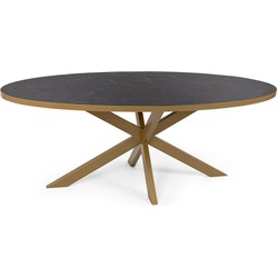 Stalux Ovale eettafel 'Mees' 240 x 110cm, kleur goud / zwart marmer