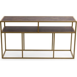 Stalux Side-table 'Teun' 150cm, kleur goud / lederlook bruin