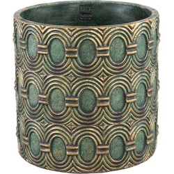 PTMD Kamilla Green cement round pot gold art deco big S