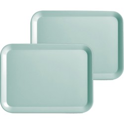 Set van 2x stuks serveerbladen rechthoek blauw melamine 44 x 32 cm - Dienbladen