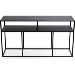 Stalux Side-table 'Teun' 150cm, kleur zwart / zwart marmer