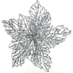 1x Kerstversieringen glitter kerstster zilver op clip 23 x 10 cm - Kersthangers