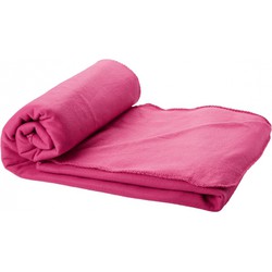 Fleece deken voor bank/bed - roze - 150 x 120 cm - reisdeken met tasje - polyester - Plaids