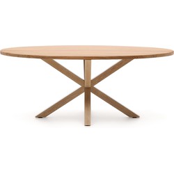 Kave Home - Argo ovale tafel van massief acaciahout en stalen poten met houteffect Ø 200 x 100 cm