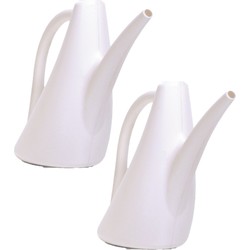 2x Stuks witte bloemen/planten gieters kunststof 1,5 liter - Gieters