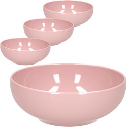 Set van 4x kommetjes/schaaltjes - Dessert/ontbijt - Kunststof - D16 cm - Oudroze - Kommetjes