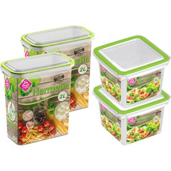 4x Voedsel plastic bewaarbakjes 2 liter transparant/groen - Vershoudbakjes