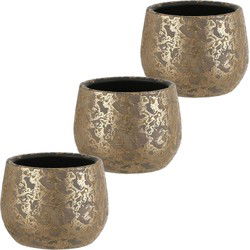 Mica Decorations Bloempot - 3x - goudkleurig - keramiek - 16 x 13 cm - Plantenpotten