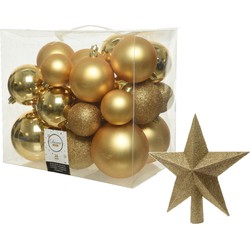 Kerstversiering kunststof kerstballen met piek goud 6-8-10 cm pakket van 27x stuks - Kerstbal