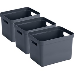 3x stuks donkerblauwe opbergboxen/opbergmanden 18 liter kunststof - Opbergbox
