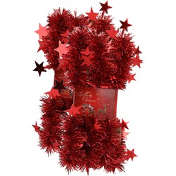 2x stuks lametta kerstslingers met sterretjes rood 200 x 6,5 cm - Kerstslingers
