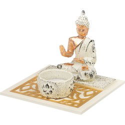 Concorde Boeddha beeld - met kaarshouder - polystone - 14 cm - Beeldjes