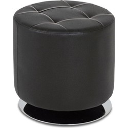 Hocker Draaibaar | Zwart Kunstleder | Rond | Poef | Chrome voet| 40x40x40cm| HakuShop