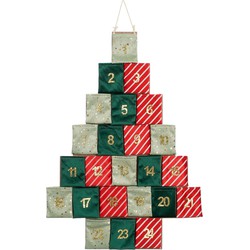 House of Seasons Adventskalender - L72 x B1 x H51 cm - Vilt - Groen, Rood