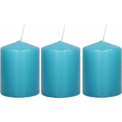 3x Kaarsen turquoise blauw 6 x 8 cm 21 branduren sfeerkaarsen - Stompkaarsen