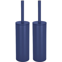 Spirella Luxe Toiletborstel in houder Cannes - 2x - donkerblauw - metaal - 40 x 9 cm - met binnenbak - Toiletborstels