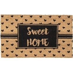 Clayre & Eef Deurmat  75x45 cm Bruin Zwart Kokosvezel Pvc Rechthoek Harten Sweet Home Kokosmat