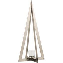 J-line - Theelichthouder Boom Stainless Steel/glas Zilver Large - 19x19x58cm