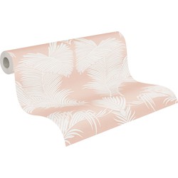 A.S. Création behang palmbladeren roze en wit - 53 cm x 10,05 m - AS-379596